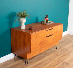 Retro Teak 1960s Bedside Chest Of Drawers On Hairpin Legs, Lamp Table.