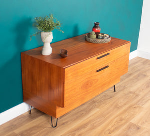 Retro Teak 1960s Bedside Chest Of Drawers On Hairpin Legs, Lamp Table.