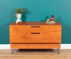 Retro Teak 1960s Bedside Chest Of Drawers On Hairpin Legs, Lamp Table.