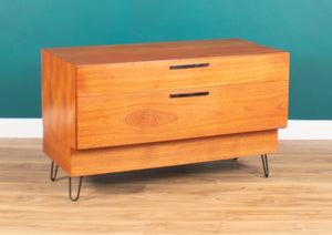 Retro Teak 1960s Bedside Chest Of Drawers On Hairpin Legs, Lamp Table.