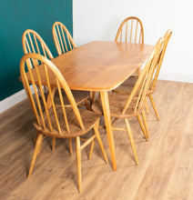 Load image into Gallery viewer, Retro Ercol Planktop Dining Table &amp; Six Windsor Chairs