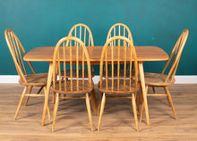 Load image into Gallery viewer, Retro Ercol Planktop Dining Table &amp; Six Windsor Chairs