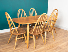 Load image into Gallery viewer, Retro Ercol Planktop Dining Table &amp; Six Windsor Chairs