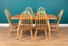 Load image into Gallery viewer, Retro Ercol Planktop Dining Table &amp; Six Windsor Chairs