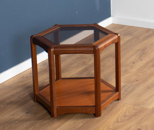 Retro Teak 1960s Hexagonal Danish Mid Century Teak & Glass Coffee Table