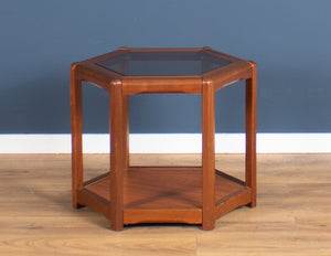 Retro Teak 1960s Hexagonal Danish Mid Century Teak & Glass Coffee Table