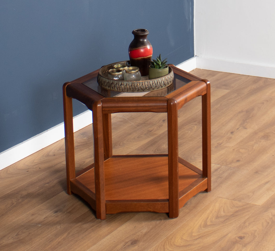 Retro Teak 1960s Hexagonal Danish Mid Century Teak & Glass Coffee Table