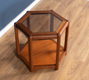 Retro Teak 1960s Hexagonal Danish Mid Century Teak & Glass Coffee Table