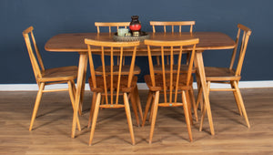 Vintage Ercol Elm Windsor Plank-top Dining Table & Six 391 Dining Chairs