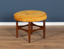 Load image into Gallery viewer, Retro Teak 1960s Kofod Larsen Upholstered Mustard Stool