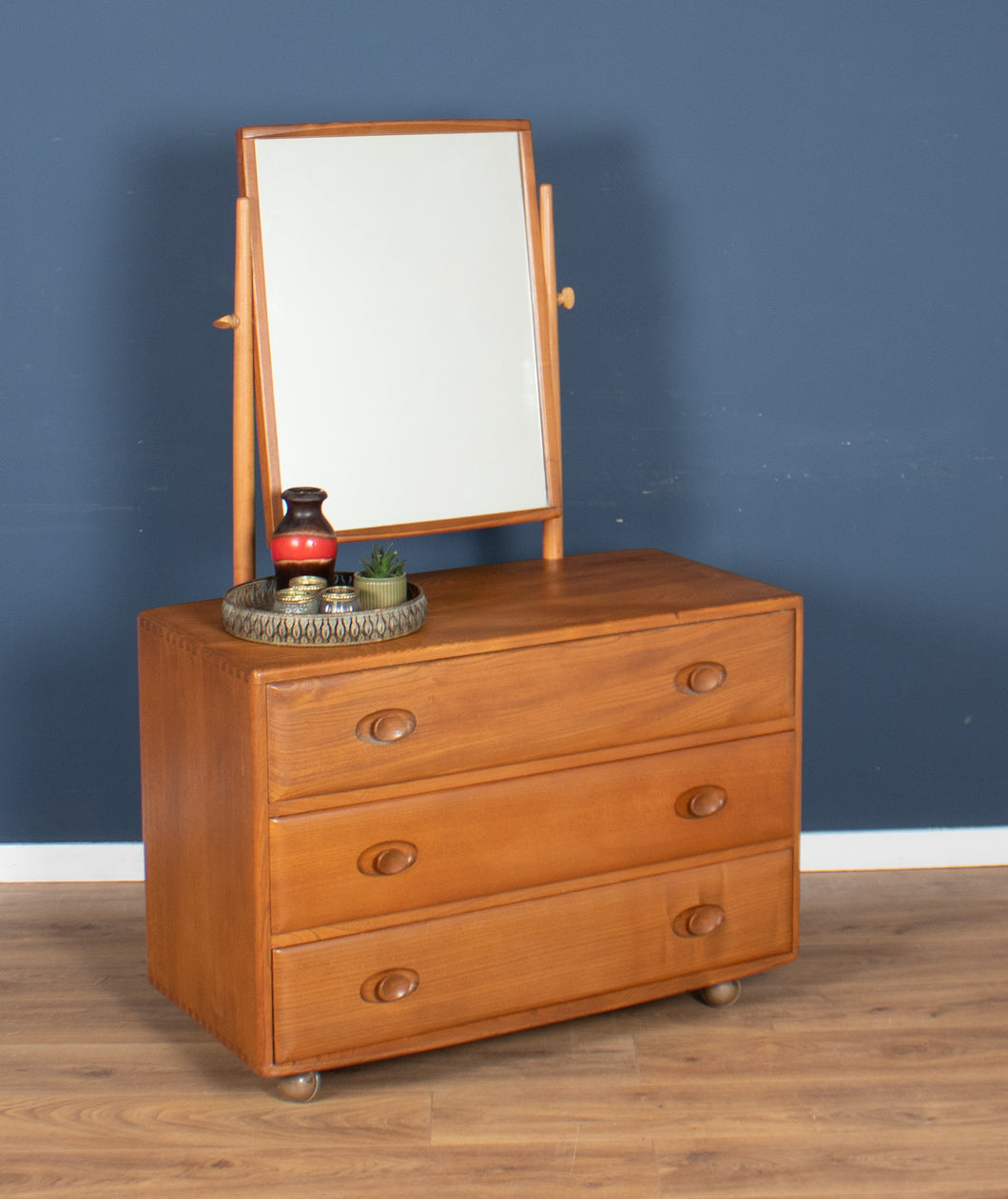 Vintage Restored Ercol Windsor Model 483 Vanity Chest Of Drawers With Mirror