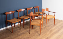 Load image into Gallery viewer, Retro 1960s Set Of Six Danish Solid Teak Dining Chairs Papercord Seats Dyrlund Arne Hovmand Olsens Mogens Kold