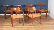 Load image into Gallery viewer, Retro 1960s Set Of Six Danish Solid Teak Dining Chairs Papercord Seats Dyrlund Arne Hovmand Olsens Mogens Kold