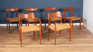 Retro 1960s Set Of Six Danish Solid Teak Dining Chairs Papercord Seats Dyrlund Arne Hovmand Olsens Mogens Kold