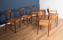 Load image into Gallery viewer, Retro 1960s Set Of Six Danish Solid Teak Dining Chairs Papercord Seats Dyrlund Arne Hovmand Olsens Mogens Kold