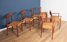 Load image into Gallery viewer, Retro 1960s Set Of Six Danish Solid Teak Dining Chairs Papercord Seats Dyrlund Arne Hovmand Olsens Mogens Kold