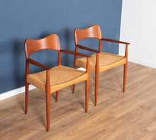 Load image into Gallery viewer, Retro 1960s Set Of Six Danish Solid Teak Dining Chairs Papercord Seats Dyrlund Arne Hovmand Olsens Mogens Kold