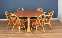 Load image into Gallery viewer, Vintage Blonde Ercol Model 610 Drop Leaf Sutherland Dining Table &amp; 6 Chairs