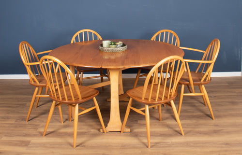 Vintage Blonde Ercol Model 610 Drop Leaf Sutherland Dining Table & 6 Chairs