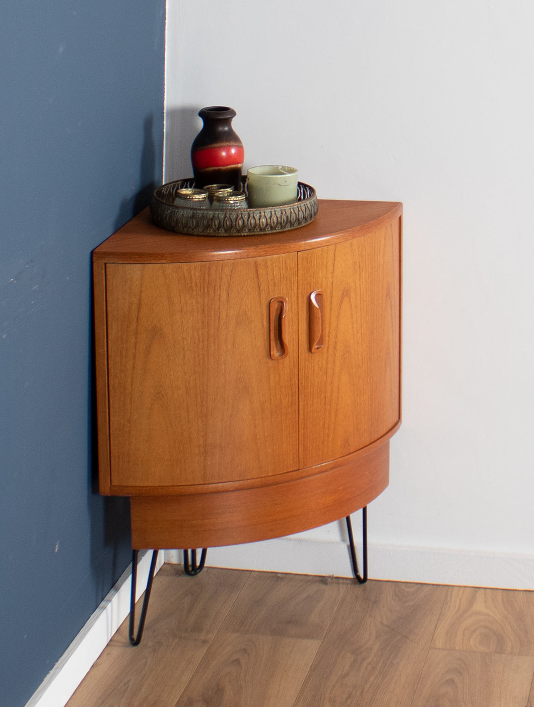 Retro Teak 1960s G Plan Fresco Corner Unit Bar Drinks Cabinet On Hairpin Legs