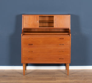 Retro Danish 1960s Teak Desk Bureau Mid Century Writing Desk Dresser Dressing Table