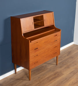 Retro Danish 1960s Teak Desk Bureau Mid Century Writing Desk Dresser Dressing Table