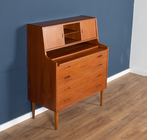 Retro Danish 1960s Teak Desk Bureau Mid Century Writing Desk Dresser Dressing Table