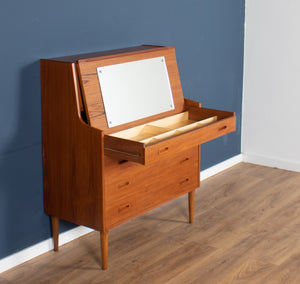 Retro Danish 1960s Teak Desk Bureau Mid Century Writing Desk Dresser Dressing Table