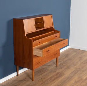 Retro Danish 1960s Teak Desk Bureau Mid Century Writing Desk Dresser Dressing Table