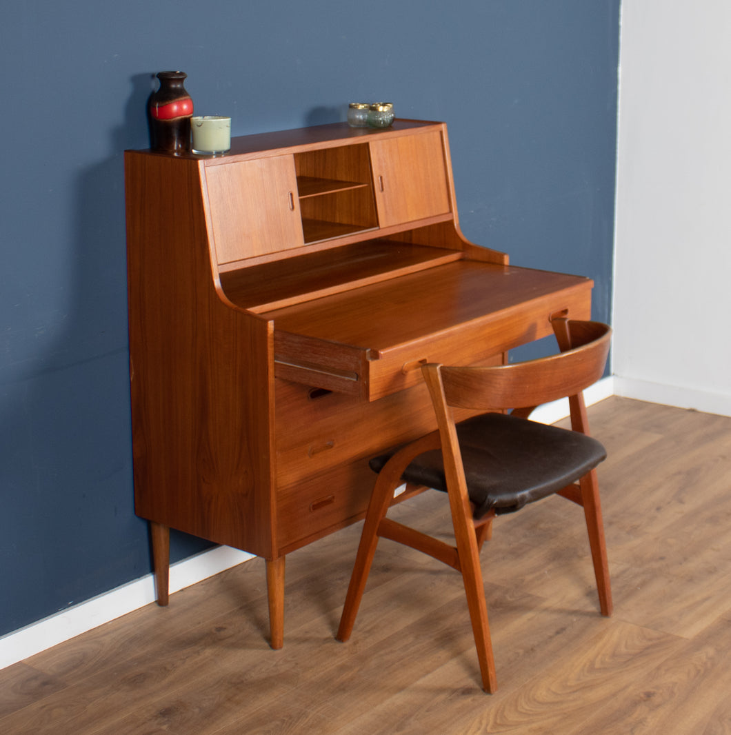 Retro Danish 1960s Teak Desk Bureau Mid Century Writing Desk Dresser Dressing Table