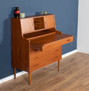 Retro Danish 1960s Teak Desk Bureau Mid Century Writing Desk Dresser Dressing Table