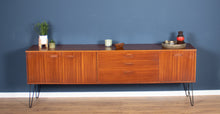 Load image into Gallery viewer, Long Retro Teak 1960s Avalon Mid Century Sideboard On Hairpin Legs