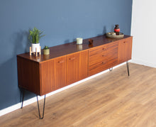 Load image into Gallery viewer, Long Retro Teak 1960s Avalon Mid Century Sideboard On Hairpin Legs