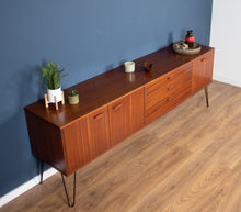 Load image into Gallery viewer, Long Retro Teak 1960s Avalon Mid Century Sideboard On Hairpin Legs