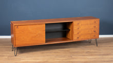 Load image into Gallery viewer, Retro Danish Teak 1960s Mid Century Sideboard TV Cabinet On Hiarpin Legs