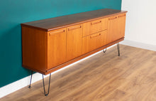 Load image into Gallery viewer, Retro Teak 1960s Long Meredew Sideboard On Hairpin Legs