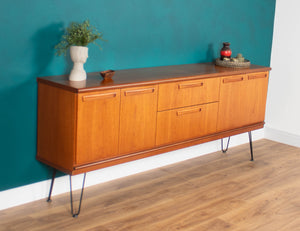 Retro Teak 1960s Long Meredew Sideboard On Hairpin Legs