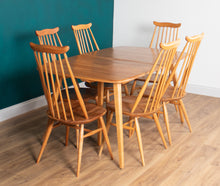 Load image into Gallery viewer, Retro Blonde Elm Model 444 Grand Plank Dining Table &amp; 8 Goldsmith Dining Chairs