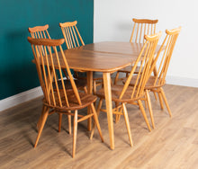 Load image into Gallery viewer, Retro Blonde Elm Model 444 Grand Plank Dining Table &amp; 8 Goldsmith Dining Chairs