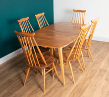 Load image into Gallery viewer, Retro Blonde Elm Model 444 Grand Plank Dining Table &amp; 8 Goldsmith Dining Chairs