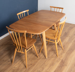 Retro Blonde Ercol Model 383 Dining Table & Four Stick Back Kitchen Dining Chairs CHAIRS ONLY