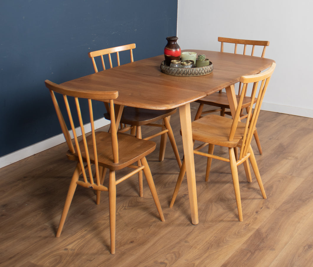 Retro Blonde Ercol Model 383 Dining Table & Four Stick Back Kitchen Dining Chairs CHAIRS ONLY