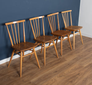 Retro Blonde Ercol Model 383 Dining Table & Four Stick Back Kitchen Dining Chairs CHAIRS ONLY