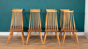 Retro Blonde Elm Model 444 Grand Plank Dining Table & 8 Goldsmith Dining Chairs