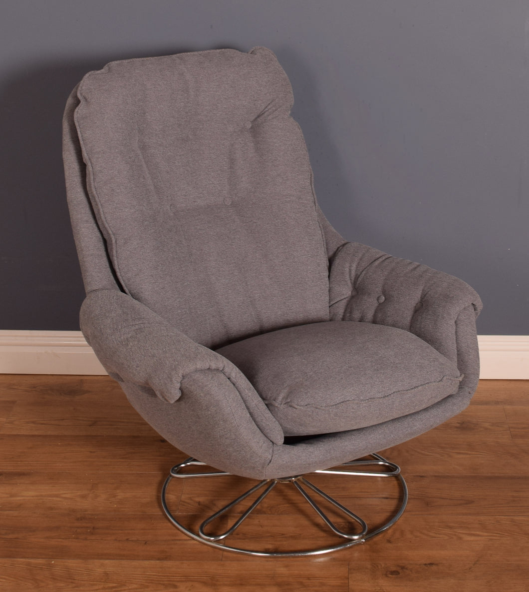 Retro Re-upholstered 1960s Scandinavian Swivel Chair Chrome Base Lounge Chair