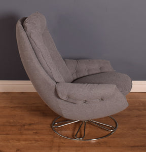 Retro Re-upholstered 1960s Scandinavian Swivel Chair Chrome Base Lounge Chair