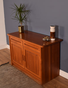 Retro Short Solid Teak Style Danish Long Sideboard By Skovby