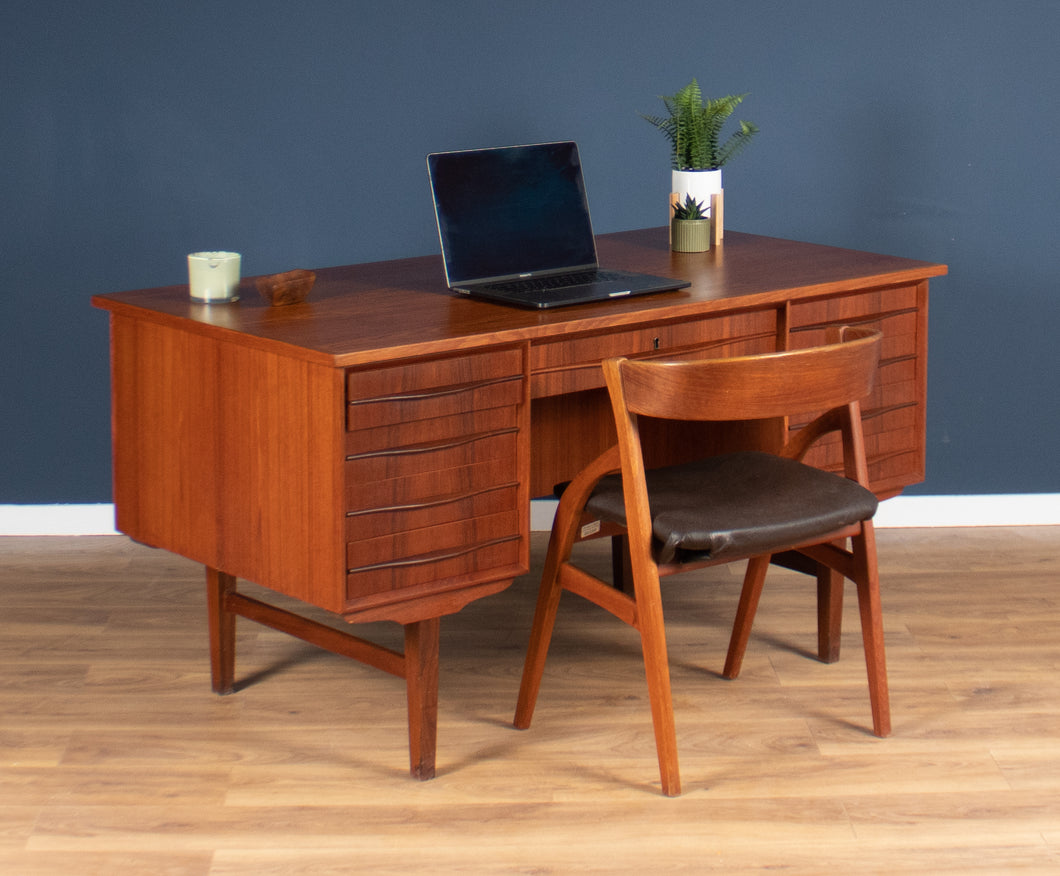 Retro Danish Teak 1960s Mid Century Pedestal Desk Two Sided