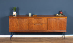 Retro Teak 1960s Long Meredew Mid Century Sideboard On Hairpin Legs