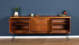 Retro Teak 1960s Long Meredew Mid Century Sideboard On Hairpin Legs